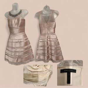BCBGMaxAzria Women's Dress in Shimmering Cream and Silver